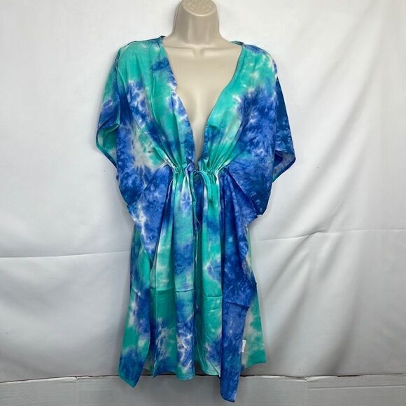 Adome Blue and Green Tie Dye Beach swim cover up NWT size small - Picture 6 of 13